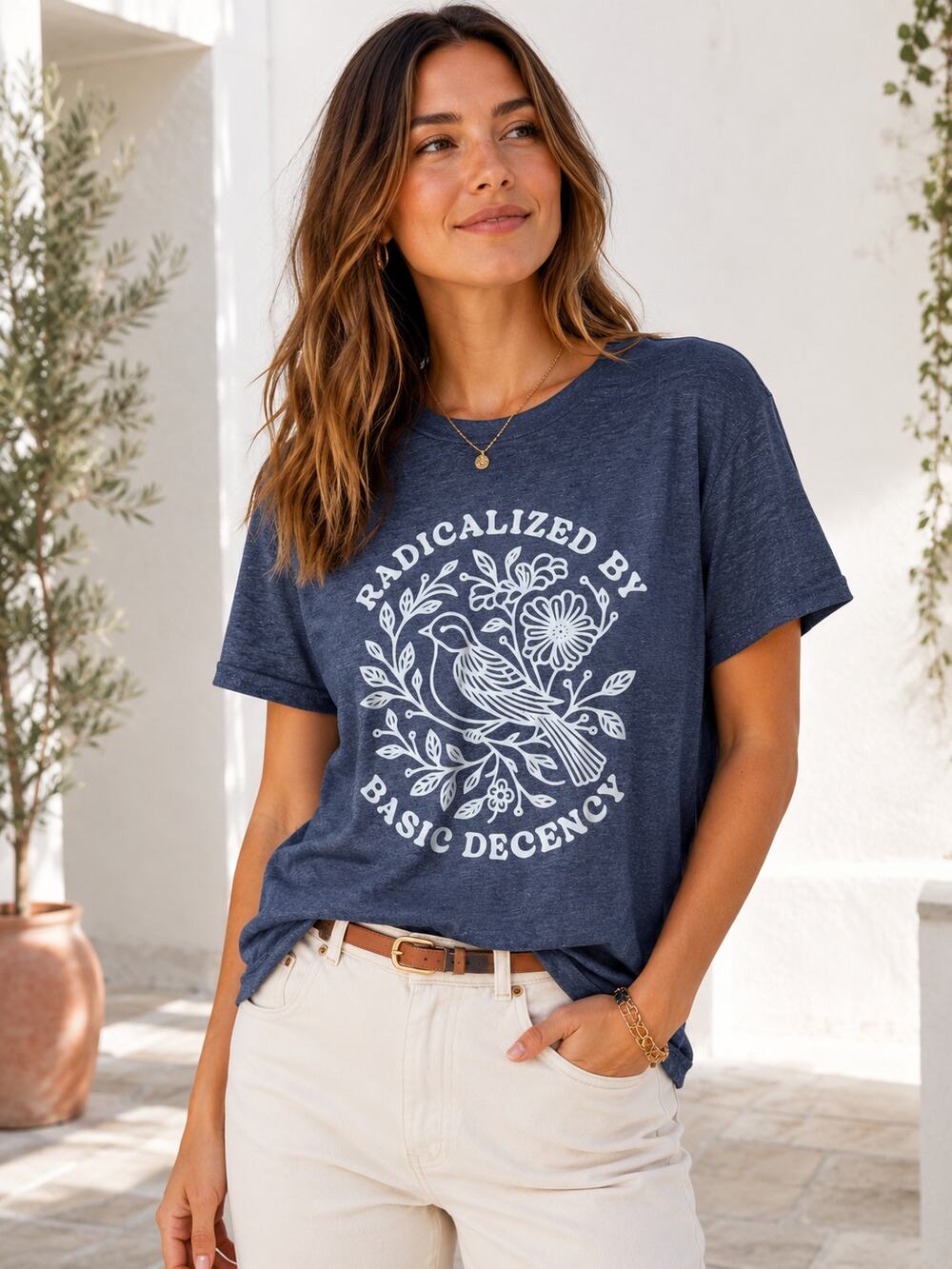 Radicalized by Basic Decency T-Shirt Blue Size Medium NWOT